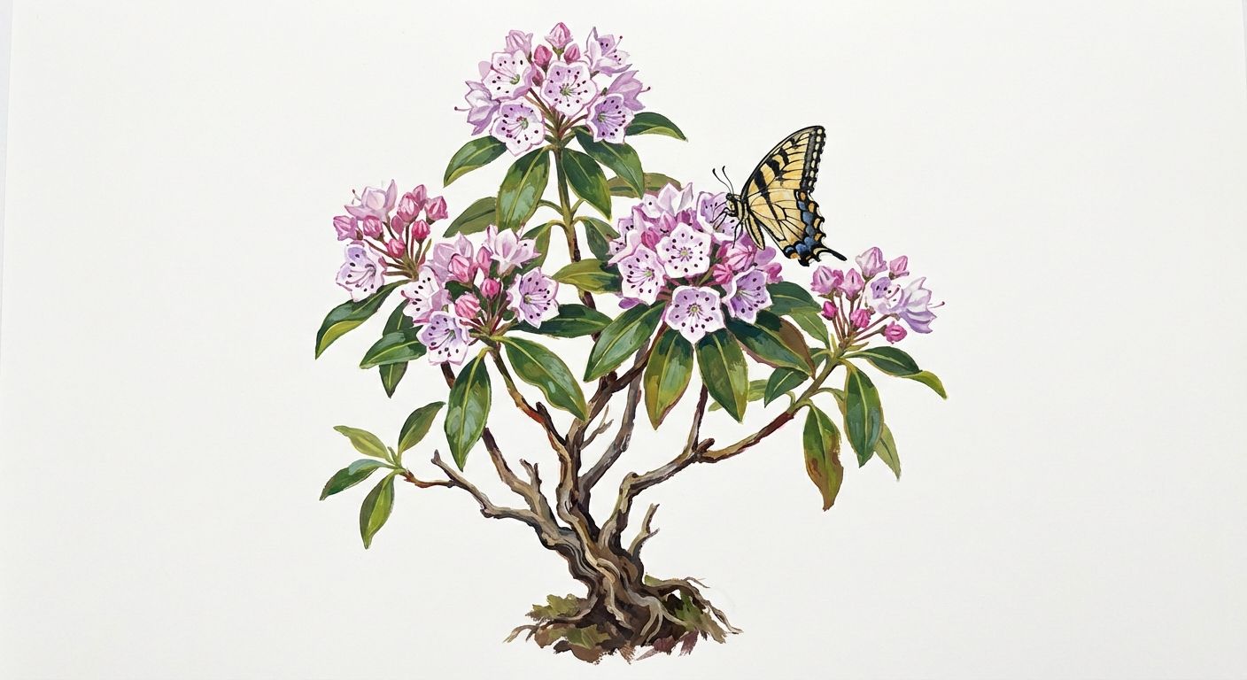Mountain Laurel (Kalmia latifolia), colorful illustration