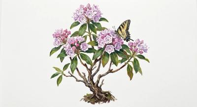 Mountain Laurel (Kalmia latifolia), colorful illustration