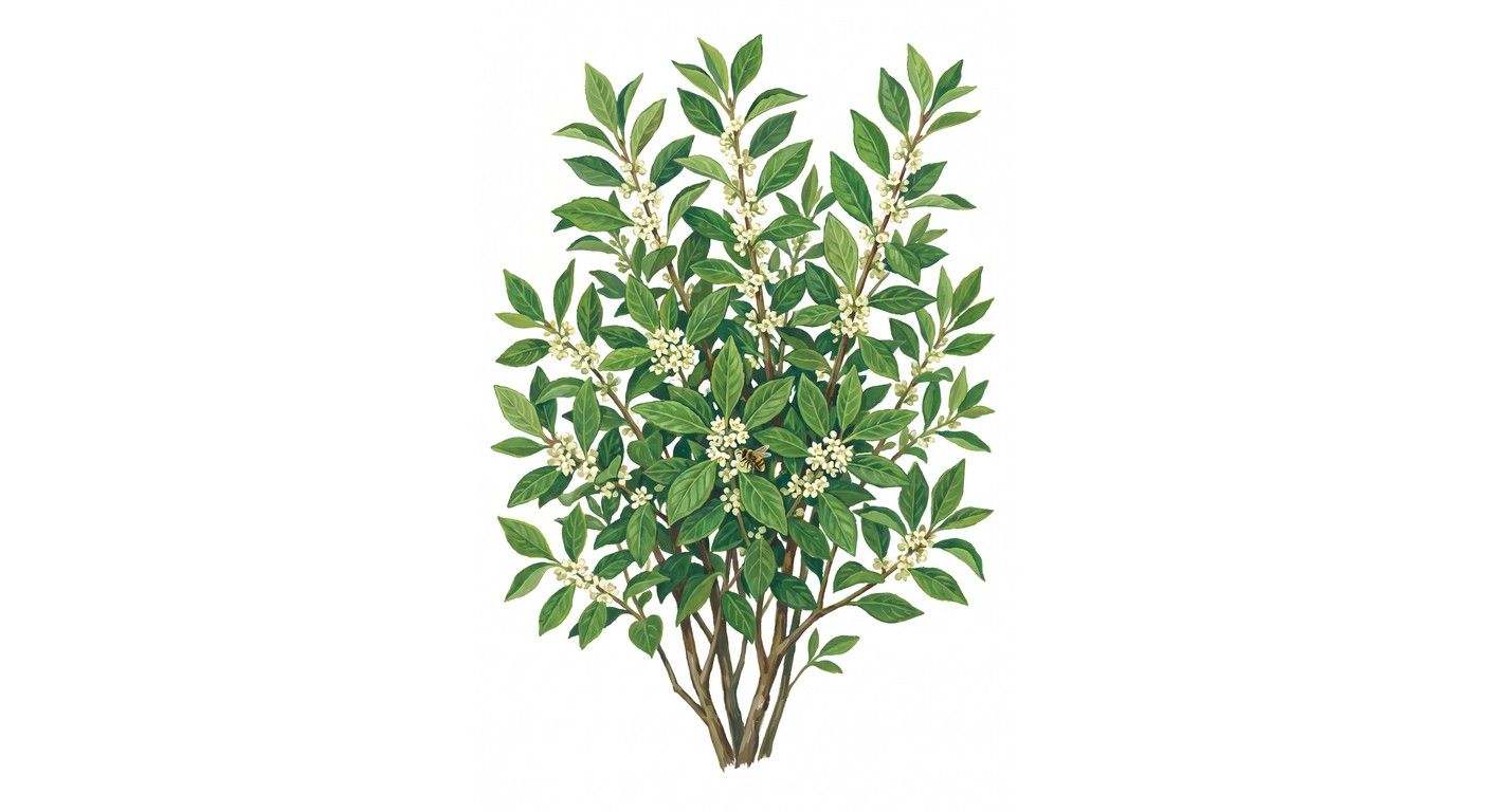Southern Gentleman Winterberry (Ilex verticillata 'Southern Gentleman'), colorful illustration