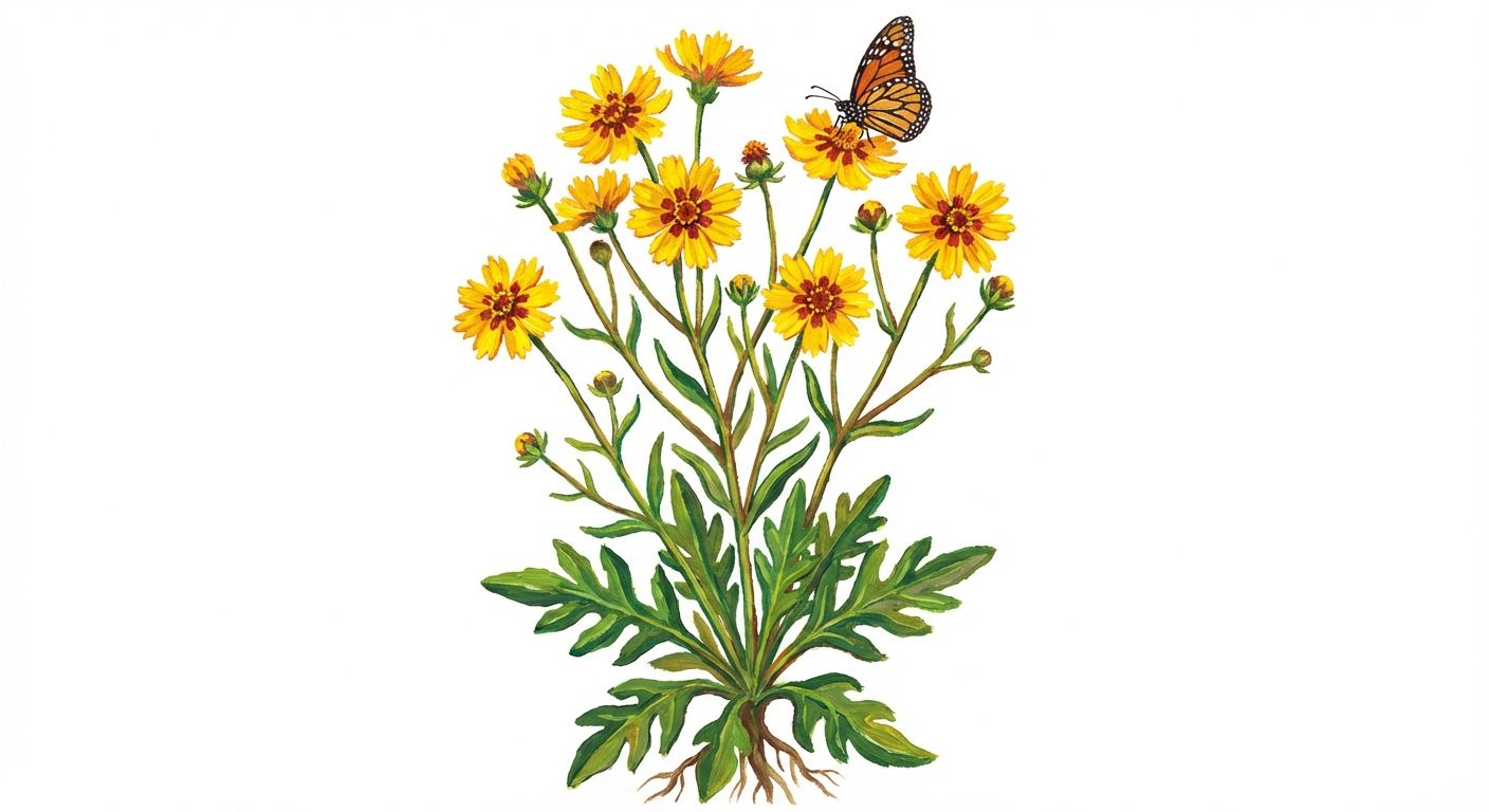 Tickseed (Coreopsis lanceolata), colorful illustration