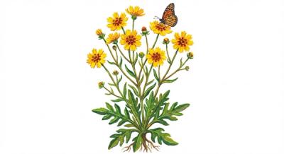 Tickseed (Coreopsis lanceolata), colorful illustration