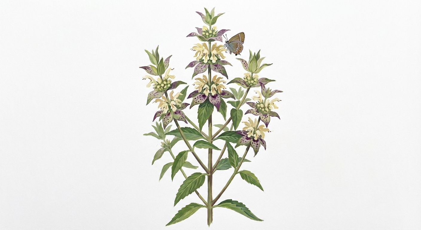 Spotted Beebalm (Monarda punctata), colorful illustration