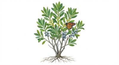 Bayberry (Morella pensylvanica), colorful illustration