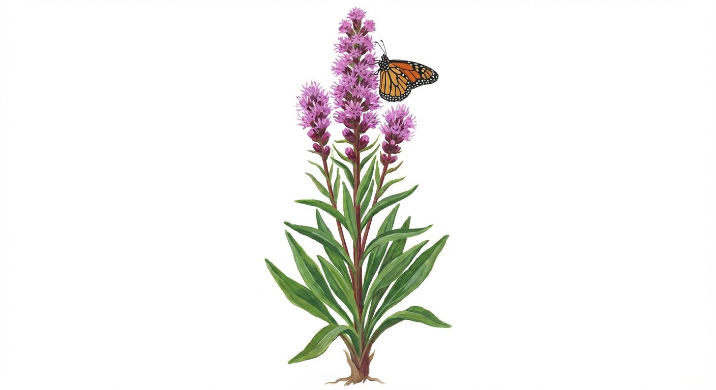 Northern Blazing Star (Liatris scariosa), colorful illustration