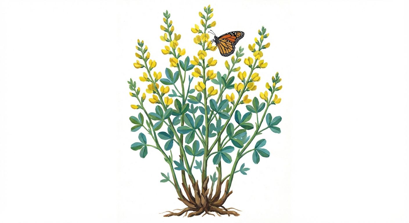 False Yellow Wild Indigo (Baptisia tinctoria), colorful illustration