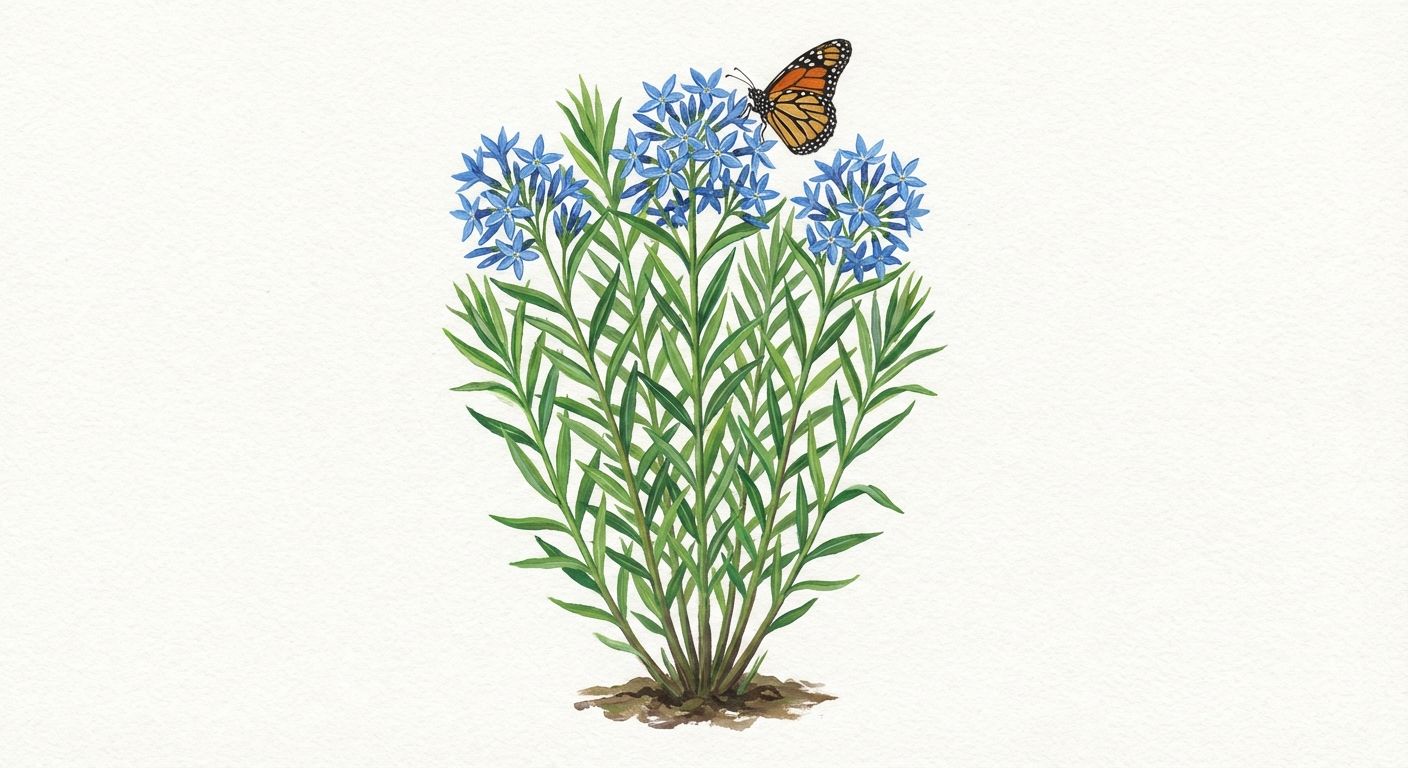 Eastern Bluestar (Amsonia tabernaemontana var. salicifolia), colorful illustration