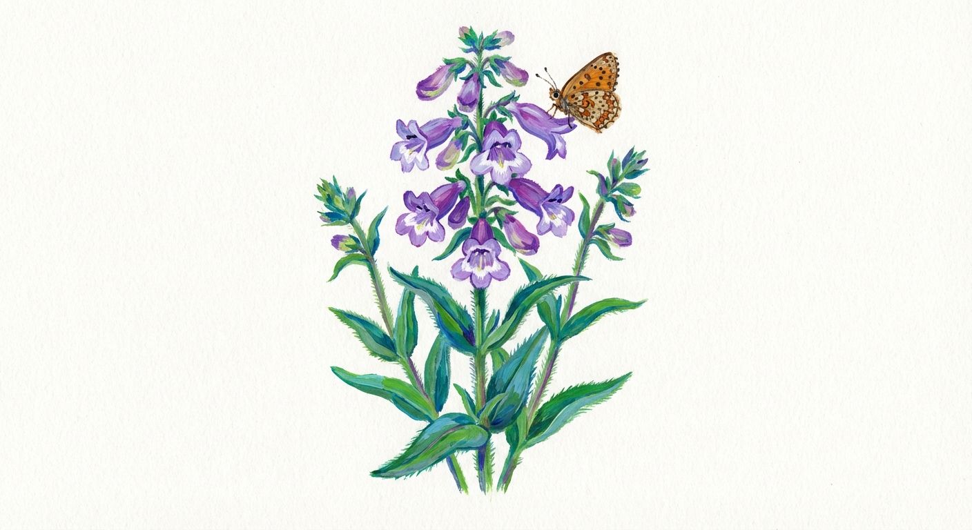 Hairy Beardtongue (Penstemon hirsutus), colorful illustration
