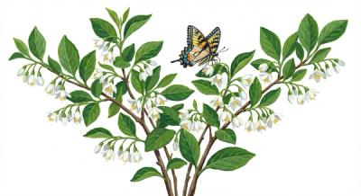 American Snowbell (Styrax americanus), colorful illustration