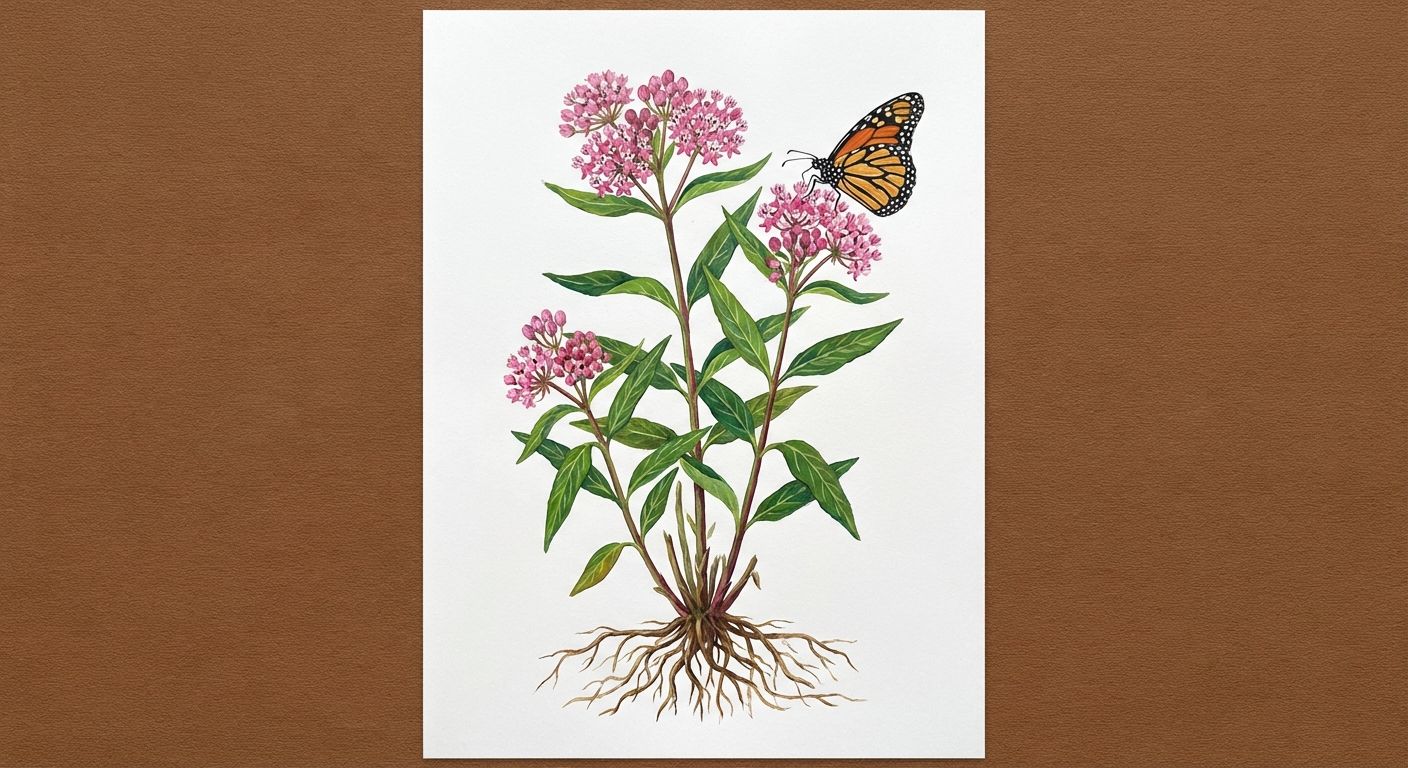 Local Swamp Milkweed (Asclepias incarnata var. pulchra), colorful illustration