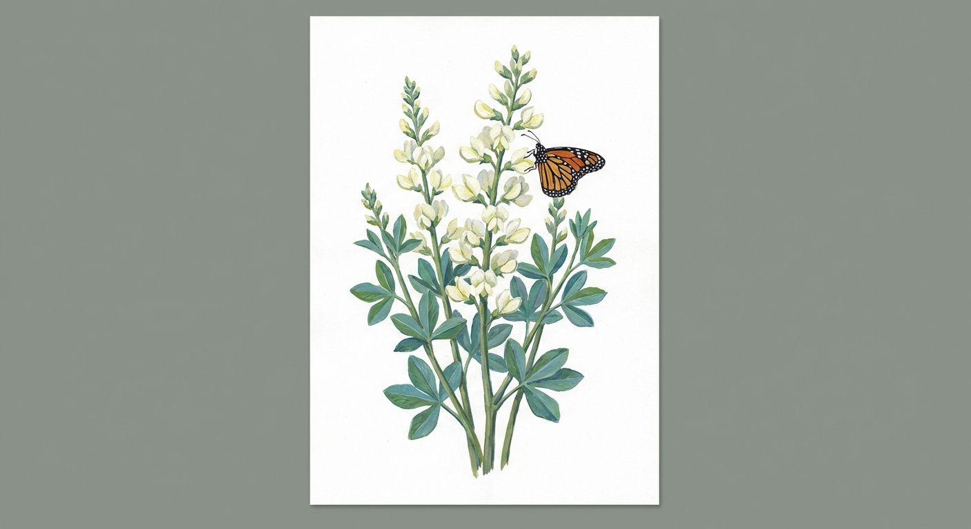 White Wild Indigo (Baptisia alba), colorful illustration
