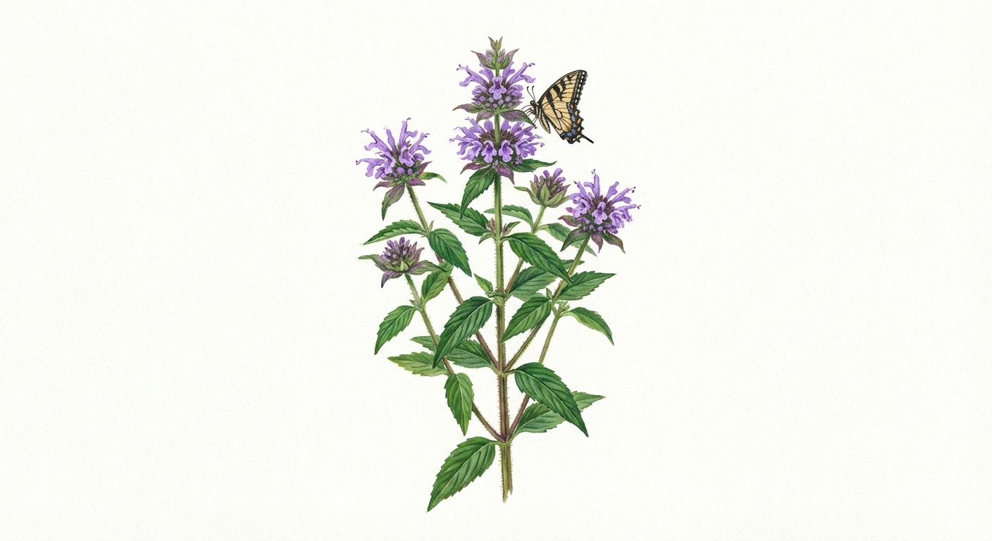 Downy Wood Mint (Blephilia ciliata), colorful illustration