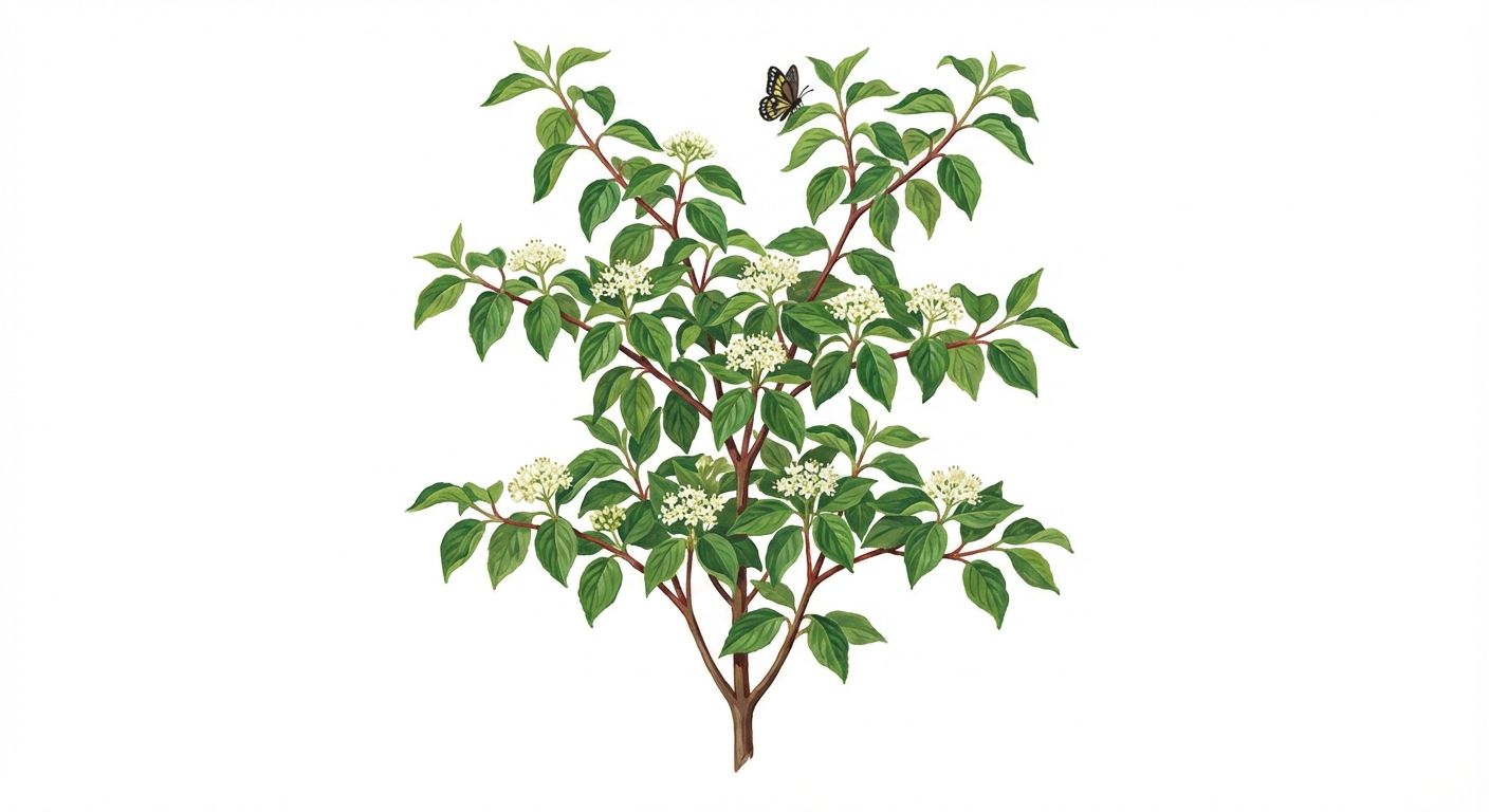Alternate-Leaved Dogwood (Cornus alternifolia), colorful illustration