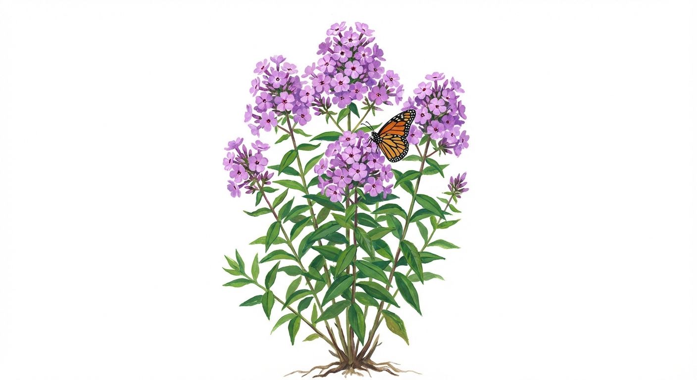 Garden Phlox (Phlox paniculata 'Jeana'), colorful illustration