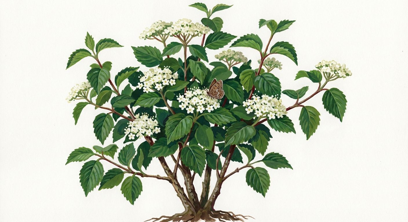 Arrowwood Viburnum (Viburnum dentatum), colorful illustration