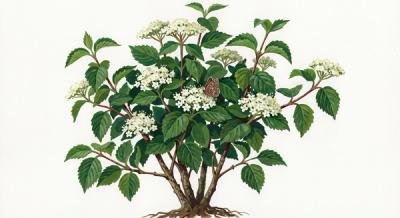 Arrowwood Viburnum (Viburnum dentatum), colorful illustration