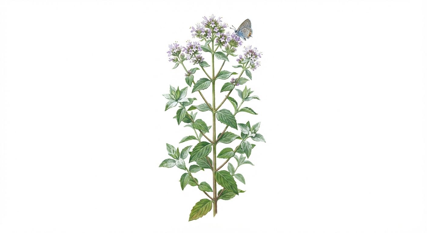 Hoary Mountain Mint (Pycnanthemum incanum), colorful illustration