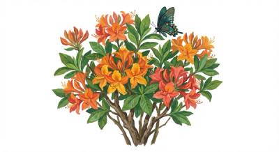 Flame Azalea (Rhododendron calendulaceum), colorful illustration