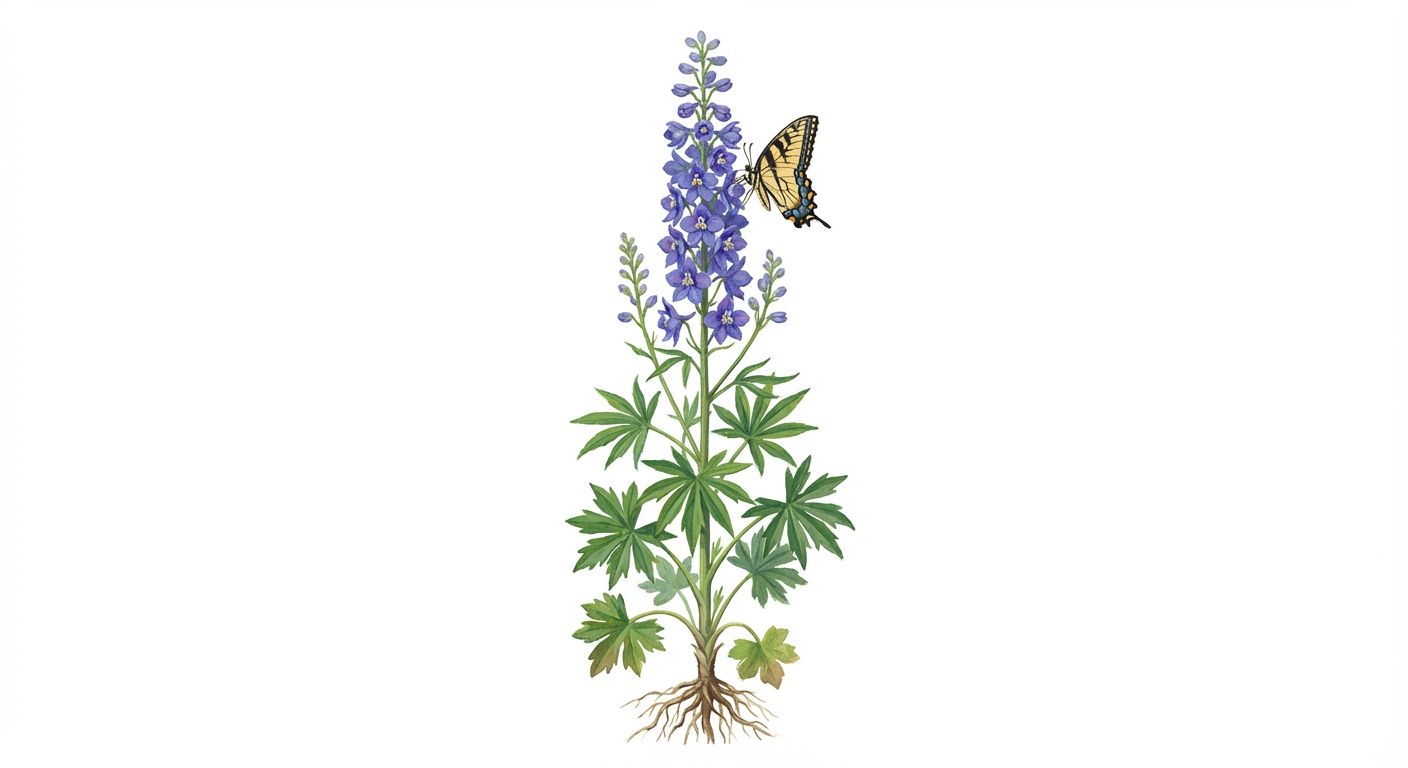 Native Delphinium (Delphinium exaltatum), colorful illustration