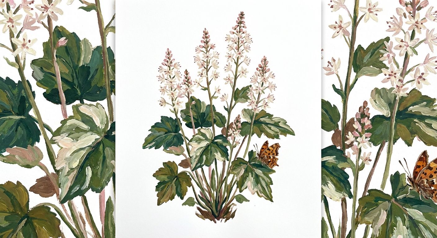 Foamflower (Tiarella cordifolia), colorful illustration