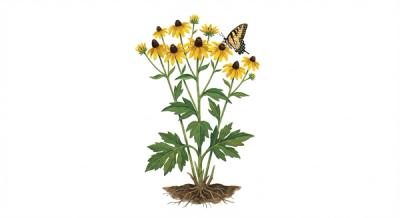 Wild Golden Glow (Rudbeckia laciniata), colorful illustration
