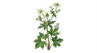 Thimbleweed (Anemone virginiana), colorful illustration