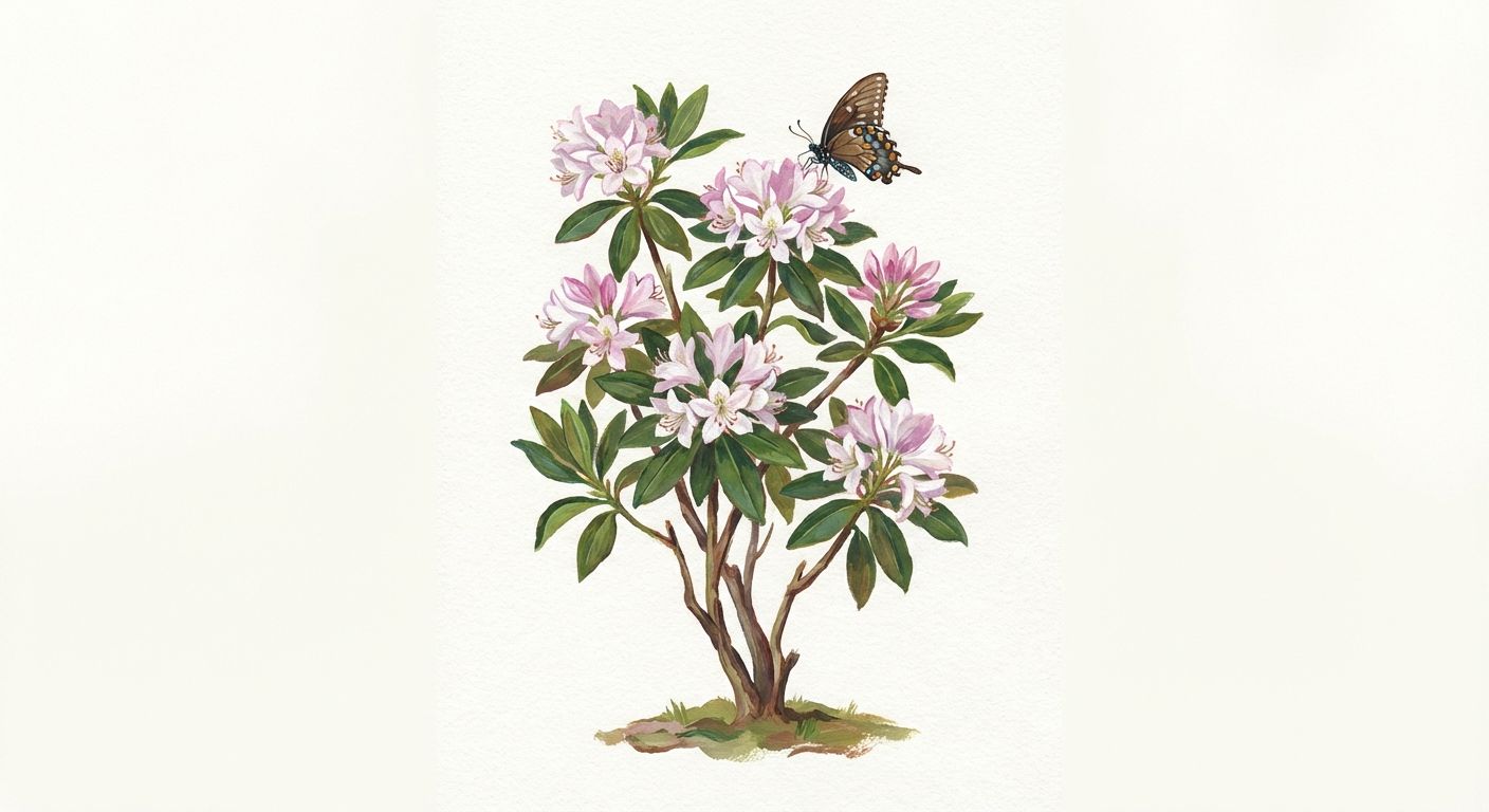Pinxterbloom Azalea (Rhododendron periclymenoides), colorful illustration
