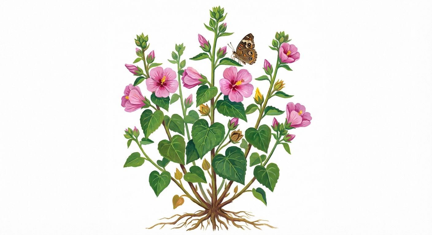 Seashore Mallow (Kosteletzkya virginica), colorful illustration
