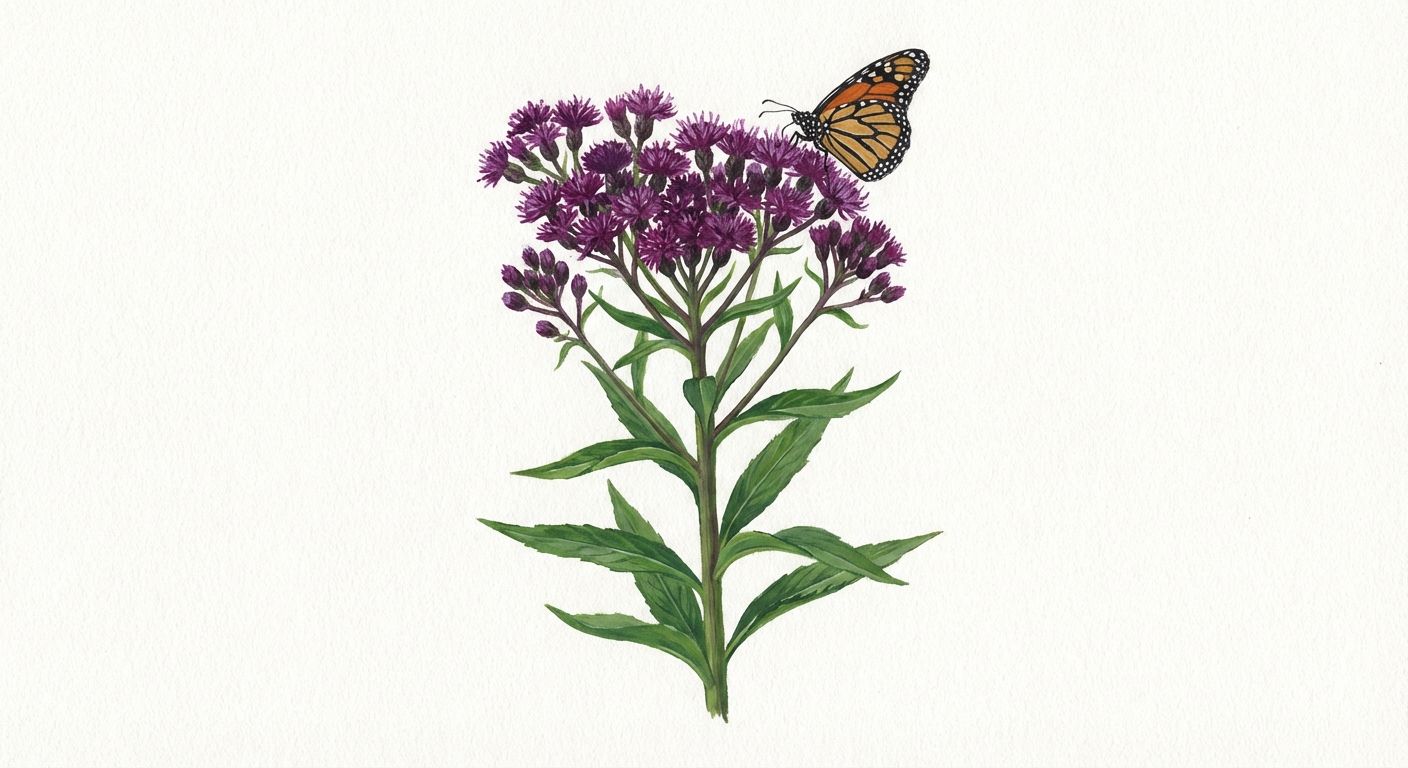 New York Ironweed (Vernonia noveboracensis), colorful illustration