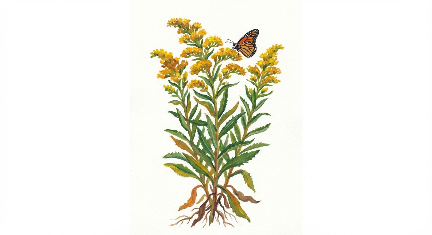 Stiff Goldenrod (Oligoneuron rigidum (Solidago rigida)), colorful illustration
