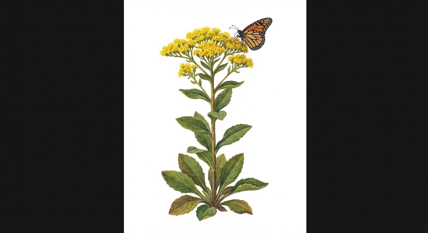 Stiff Goldenrod (Solidago rigida), colorful illustration
