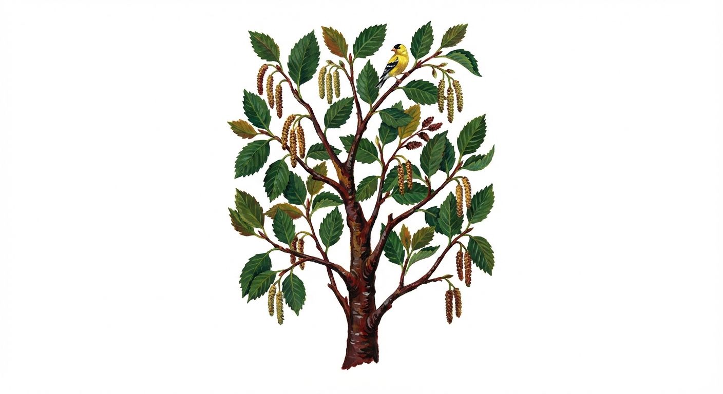 Sweet Birch (Betula lenta), colorful illustration
