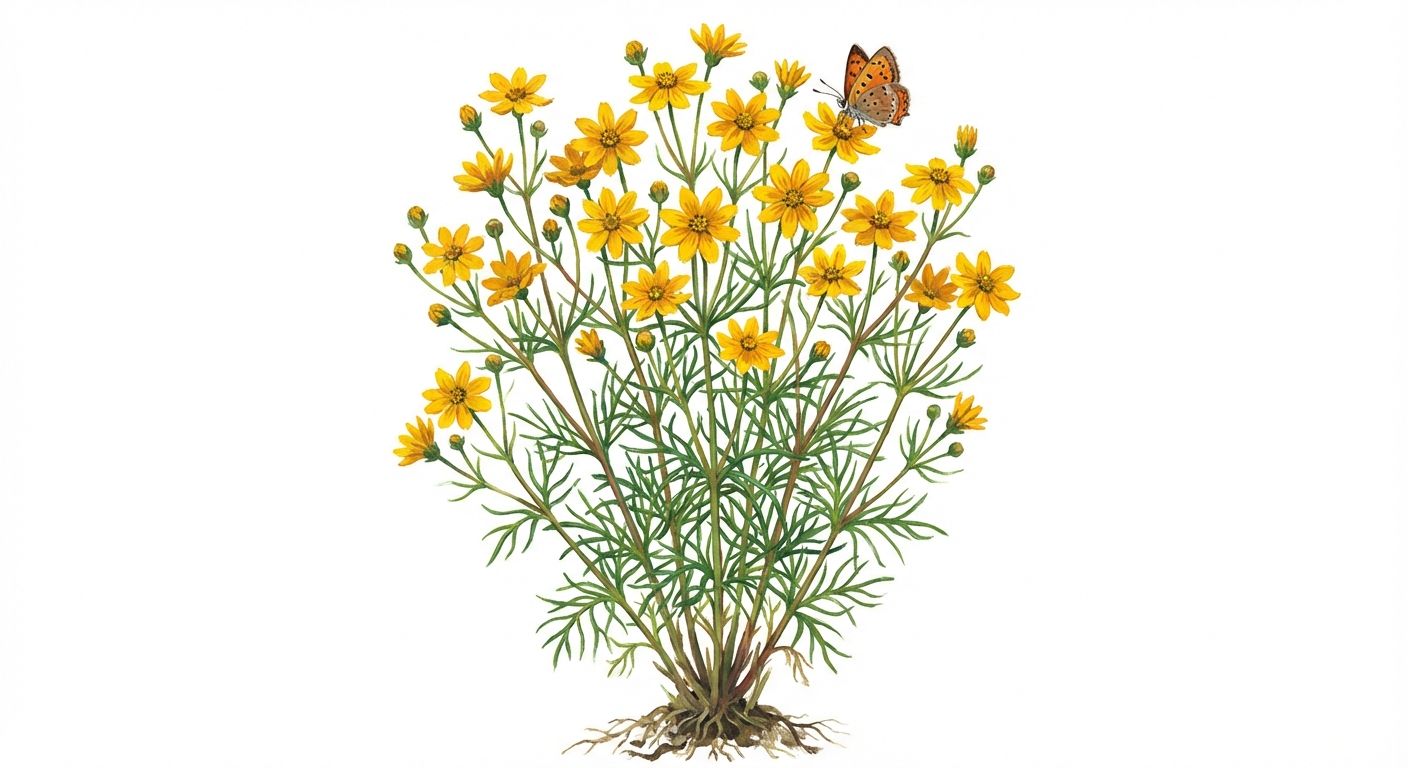 Threadleaf Tickseed (Coreopsis verticillata), colorful illustration