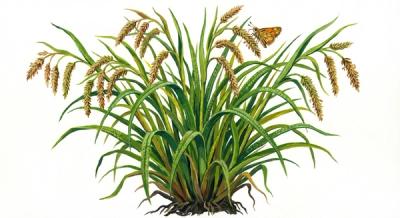 Fox Sedge (Carex vulpinoidea), colorful illustration