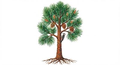 Loblolly Pine (Pinus taeda), colorful illustration