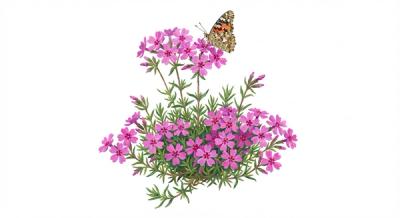 Moss Phlox (Phlox subulata 'Emerald Pink'), colorful illustration