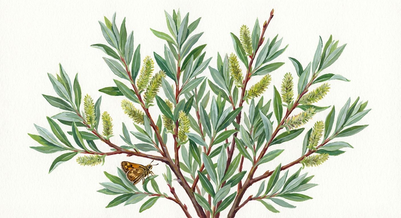 Silky Willow (Salix sericea), colorful illustration