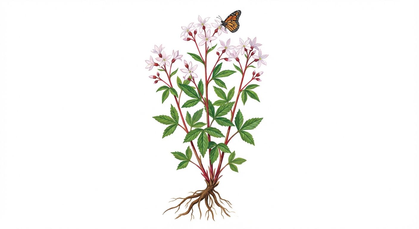 Bowman's Root (Gillenia trifoliata), colorful illustration