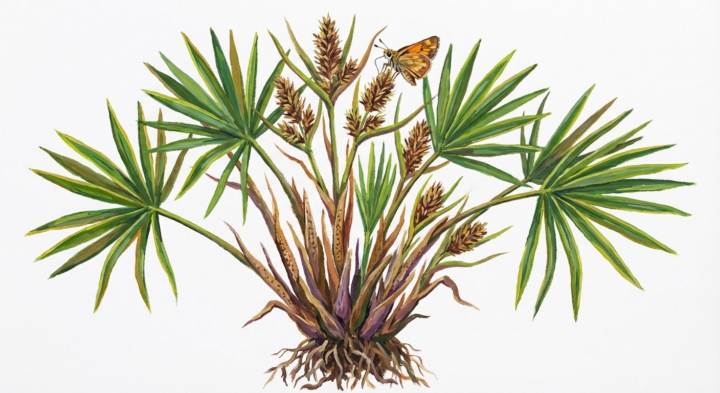 Palm Sedge (Carex muskingumensis), colorful illustration
