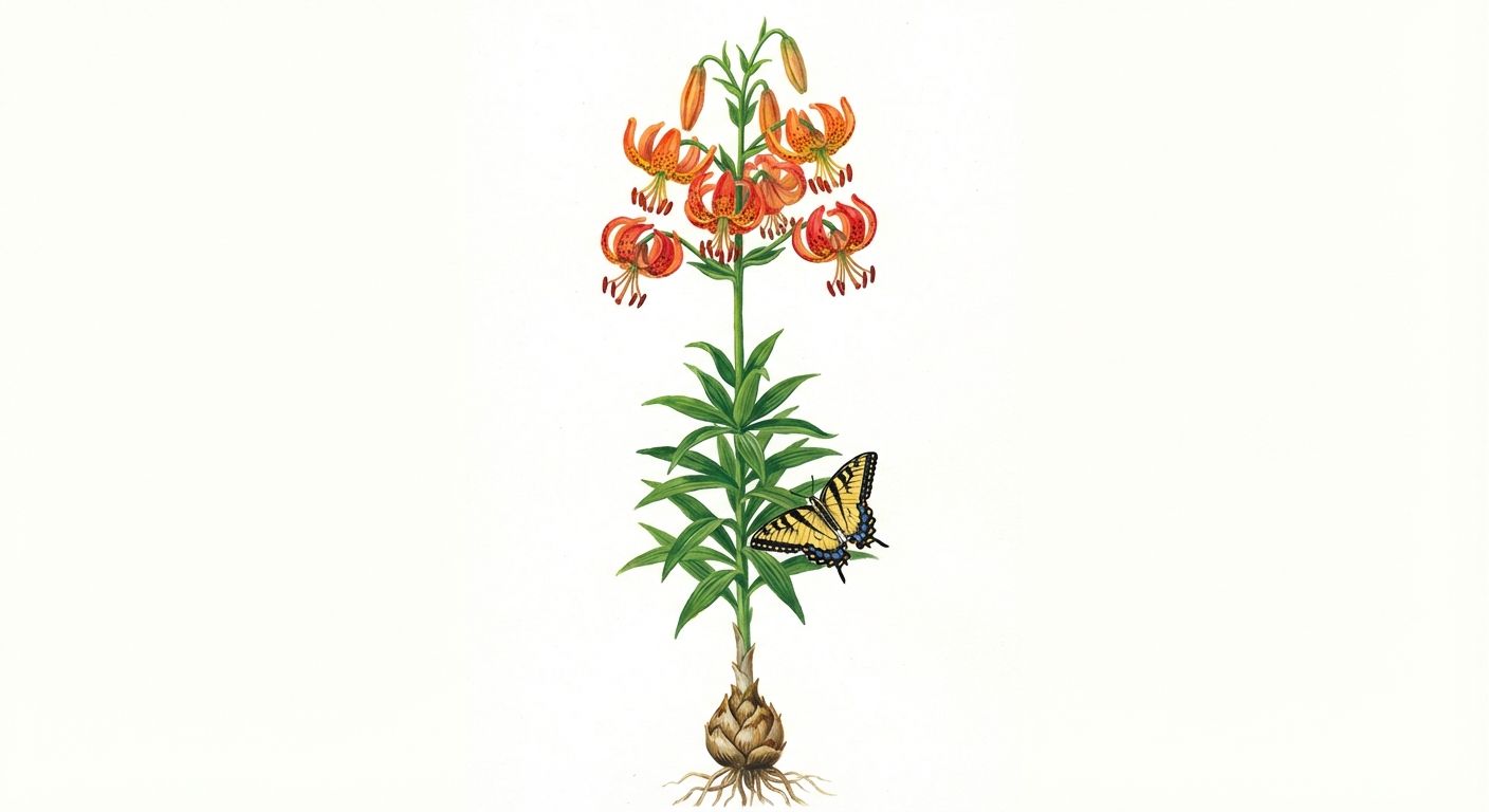 Turk's Cap Lily (Lilium superbum), colorful illustration