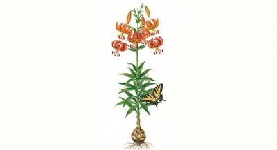 Turk's Cap Lily (Lilium superbum), colorful illustration