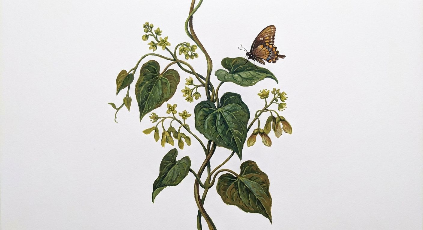 Wild Yam (Dioscorea villosa), colorful illustration