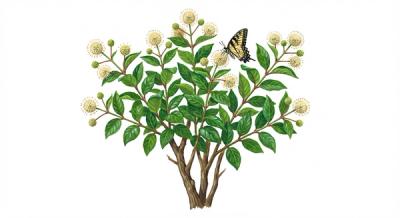 Buttonbush (Cephalanthus occidentalis), colorful illustration