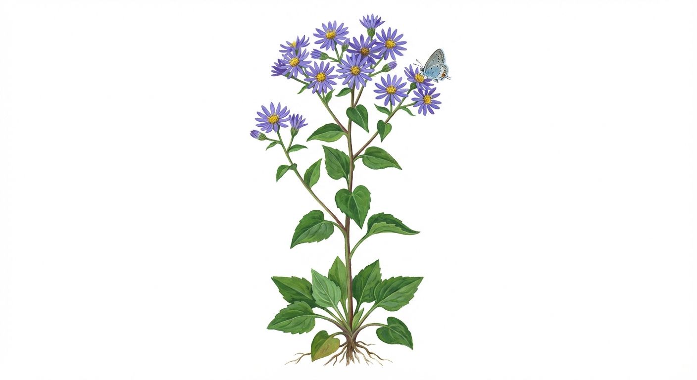 Short's Blue Wood Aster (Symphyotrichum shortii), colorful illustration