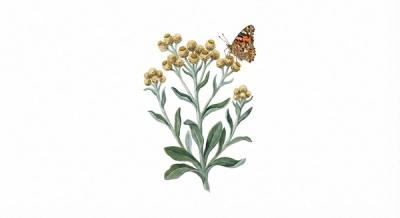 Sweet Everlasting (Pseudognaphalium obtusifolium), colorful illustration