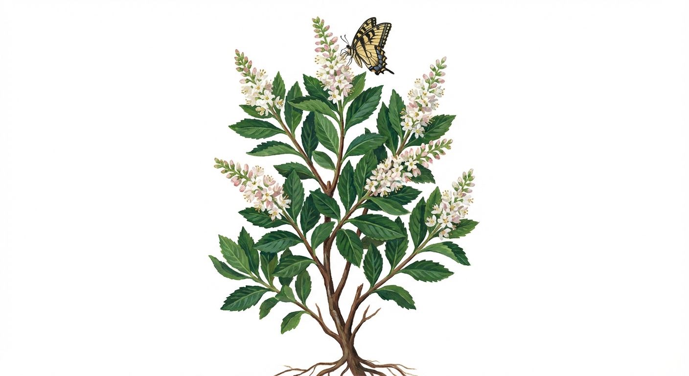 Summersweet (Clethra alnifolia), colorful illustration
