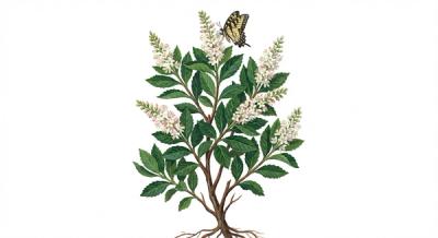 Summersweet (Clethra alnifolia), colorful illustration