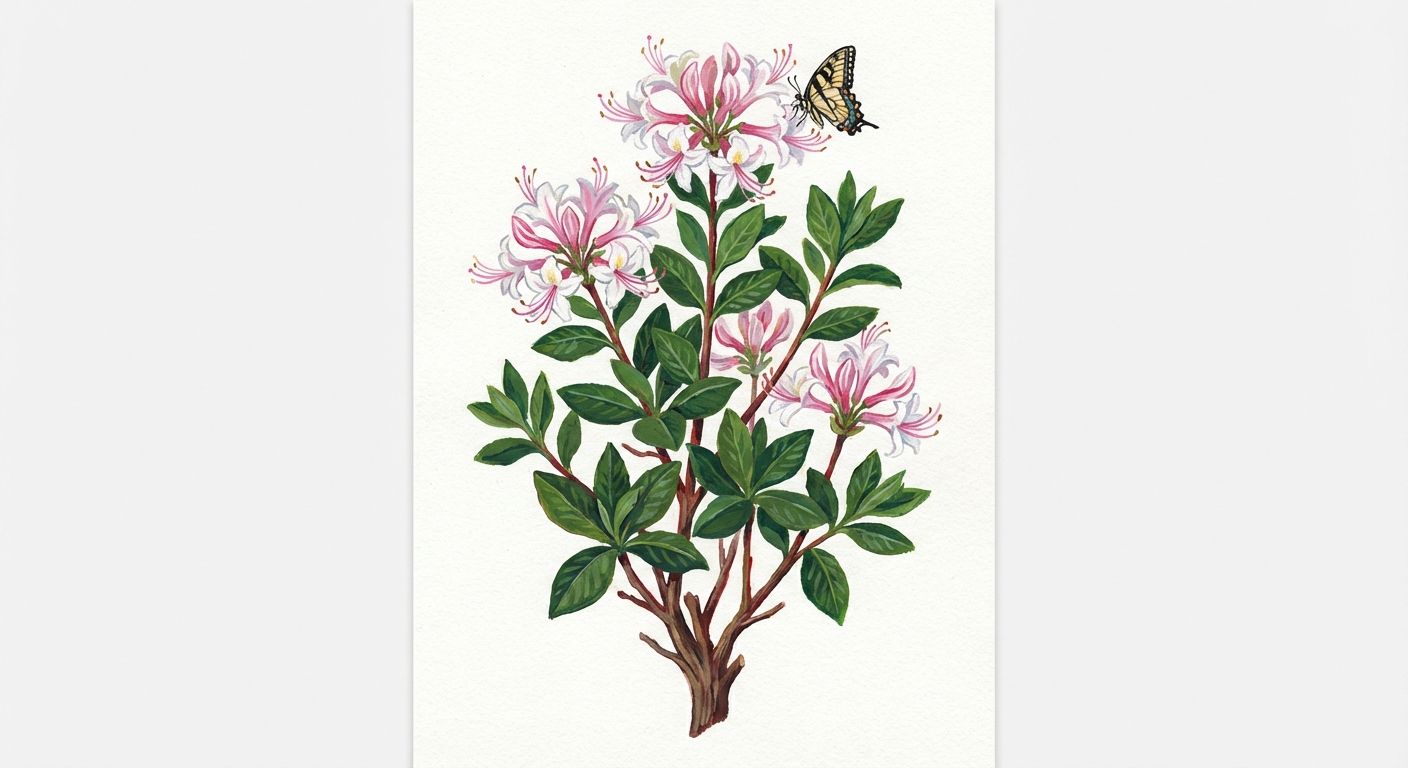 Sweet Azalea (Rhododendron arborescens), colorful illustration