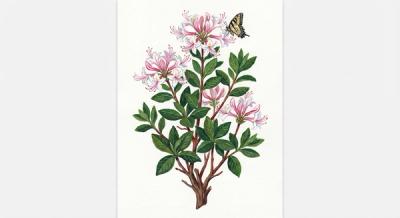 Sweet Azalea (Rhododendron arborescens), colorful illustration