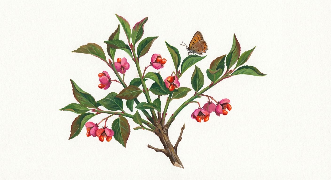 Hearts-a-Bustin' (Euonymus americanus), colorful illustration