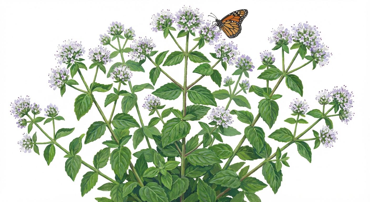 Shorttooth Mountain Mint (Pycnanthemum muticum), colorful illustration